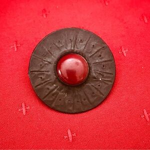 Rare Vintage Silver Coral Shield Brooch